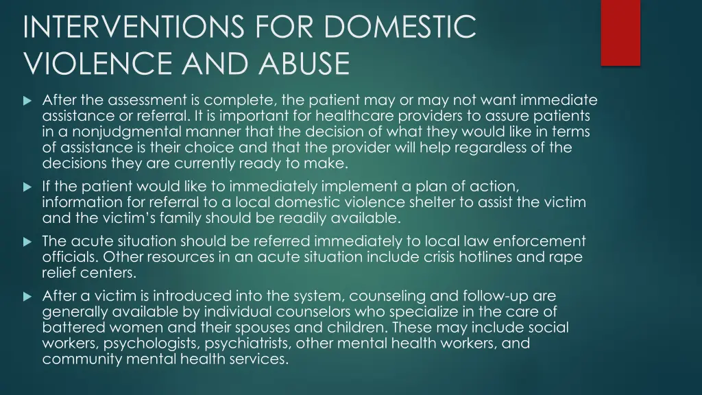 interventions for domestic violence and abuse