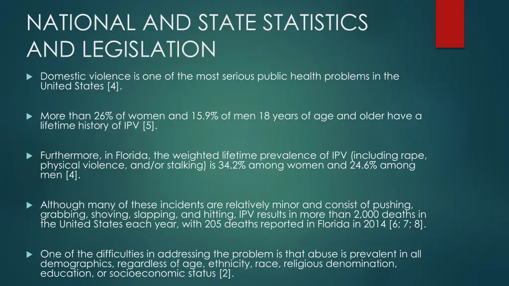 national and state statistics and legislation