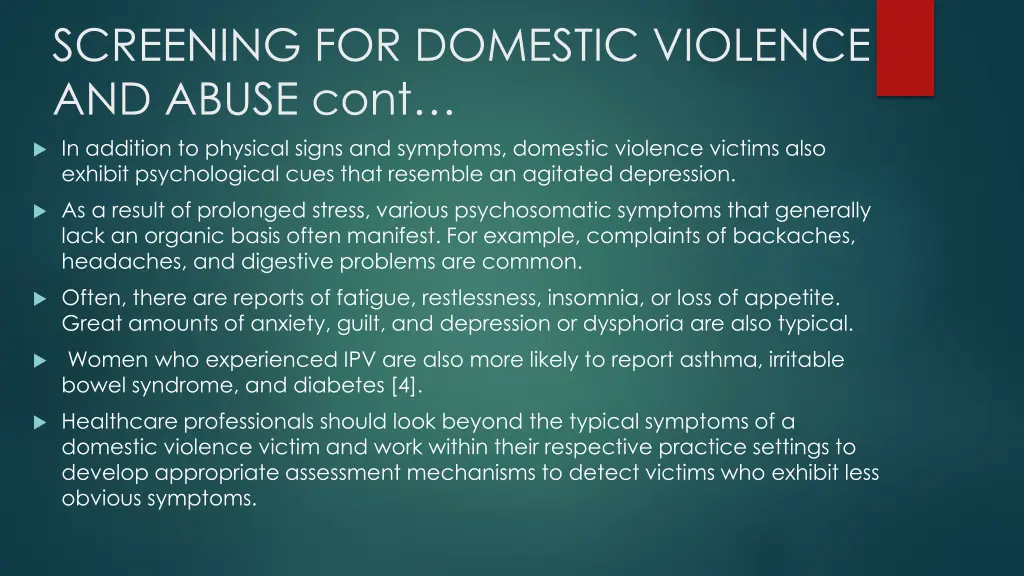 screening for domestic violence and abuse cont 1