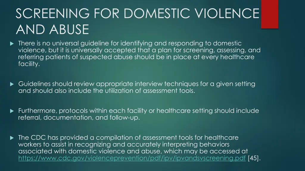 screening for domestic violence and abuse there