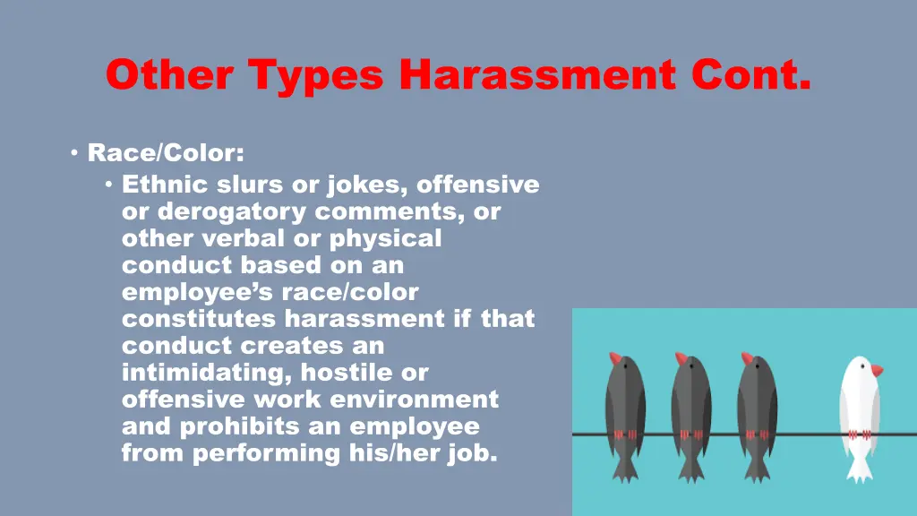 other types harassment cont 1