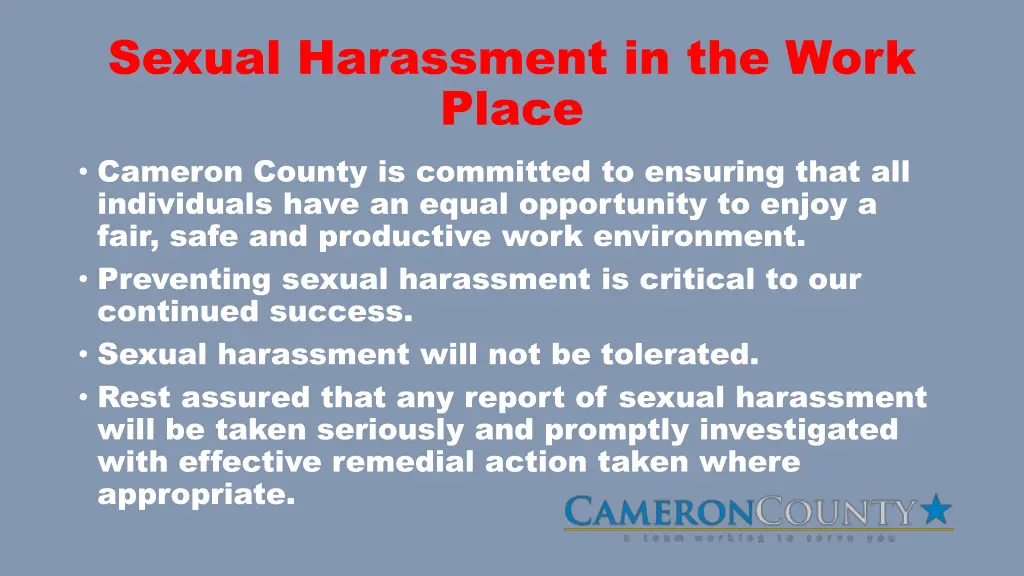 sexual harassment in the work place cameron
