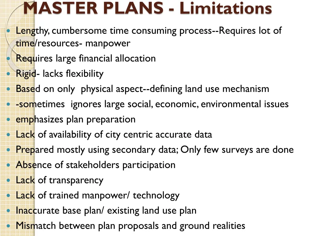 master plans limitations