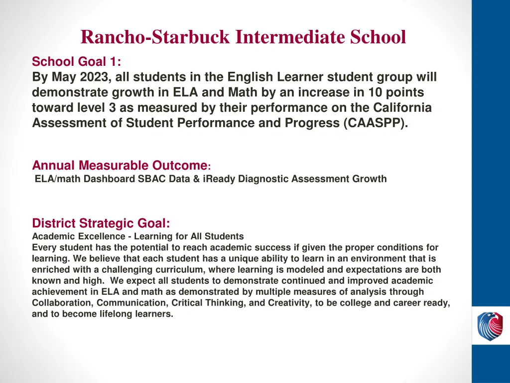 rancho starbuck intermediate school school goal