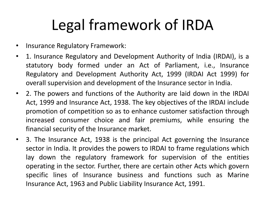 legal framework of irda