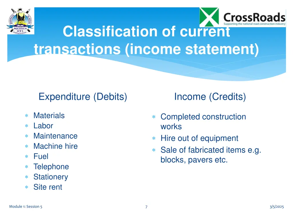 classification of current transactions income