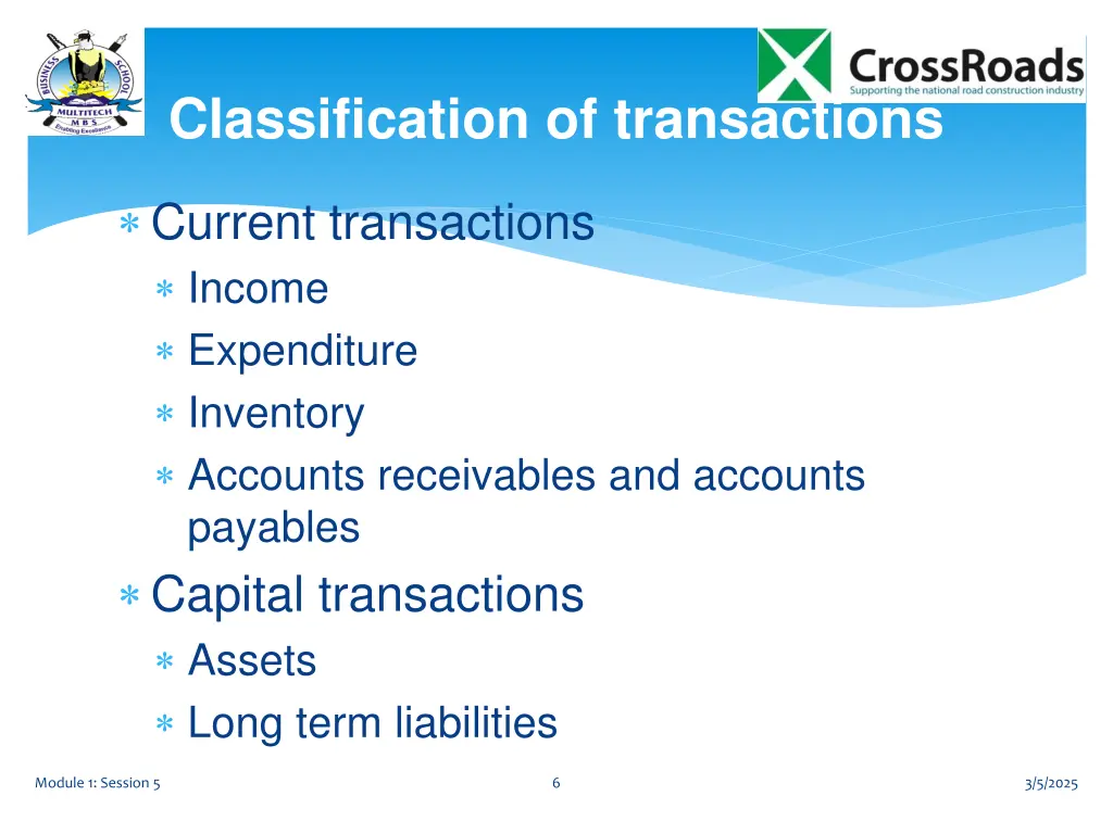 classification of transactions