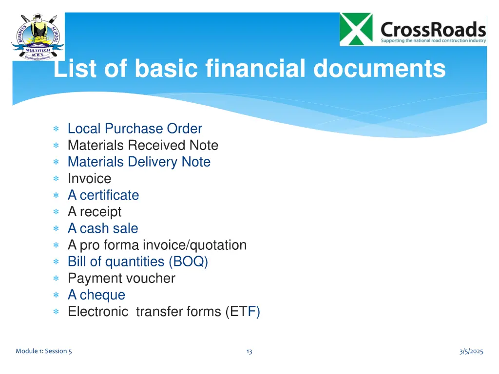 list of basic financial documents