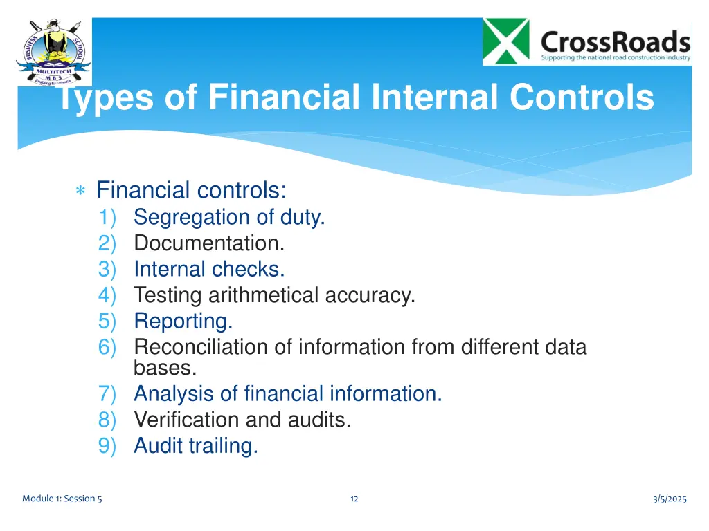 types of financial internal controls