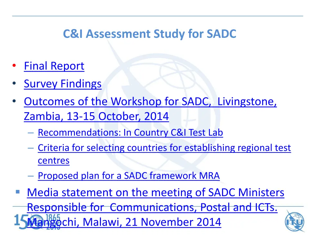c i assessment study for sadc