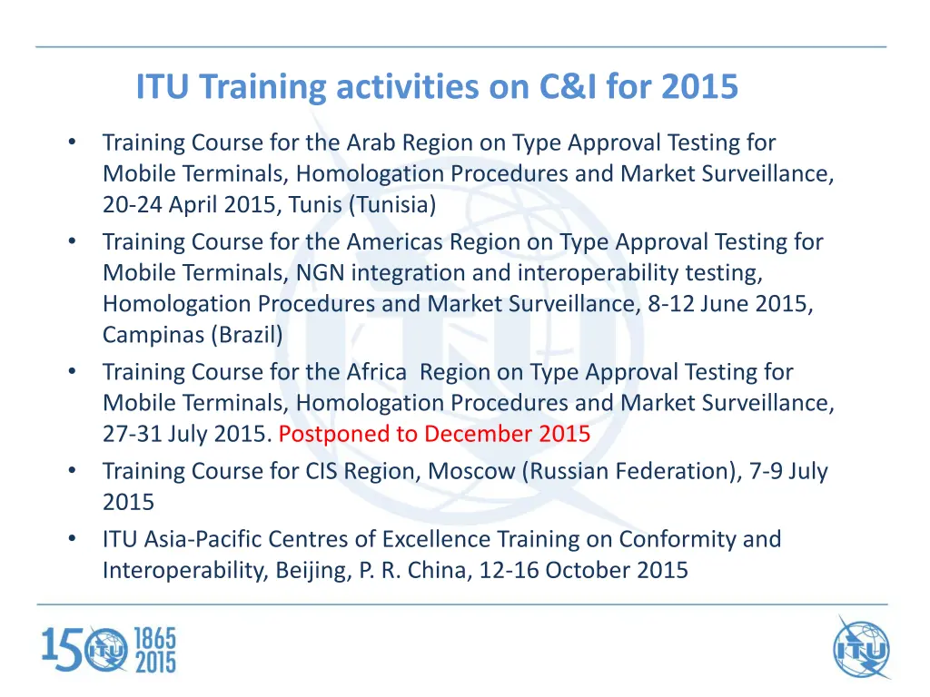 itu training activities on c i for 2015