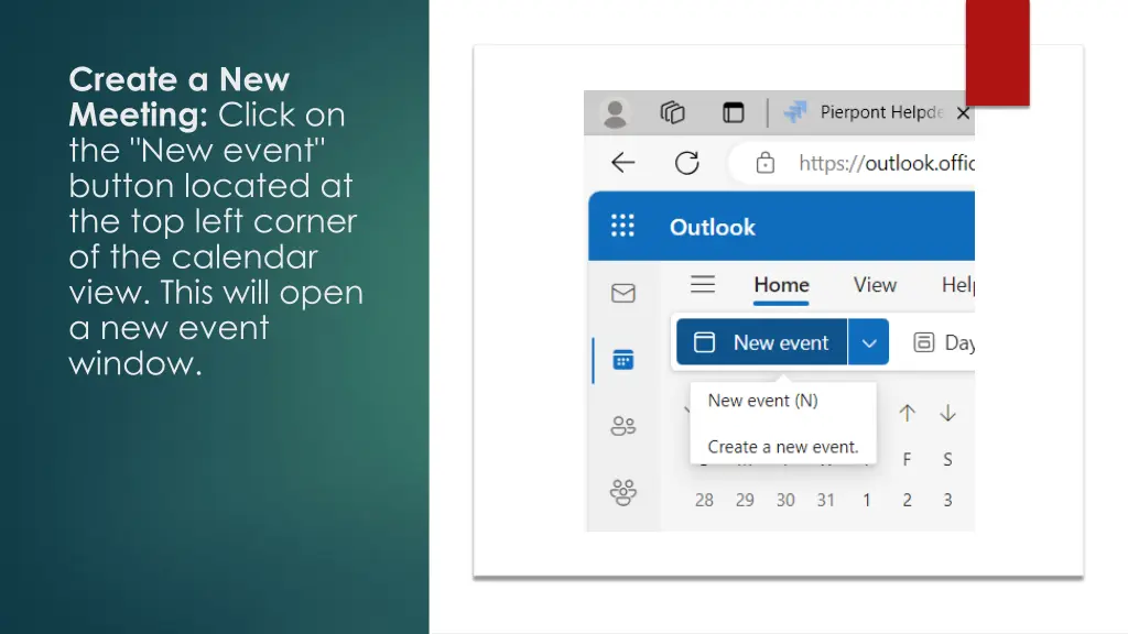 create a new meeting click on the new event