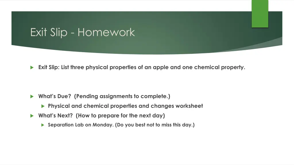 exit slip homework