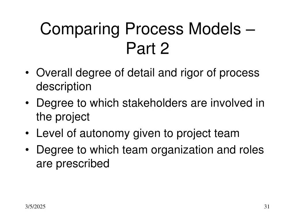 comparing process models part 2