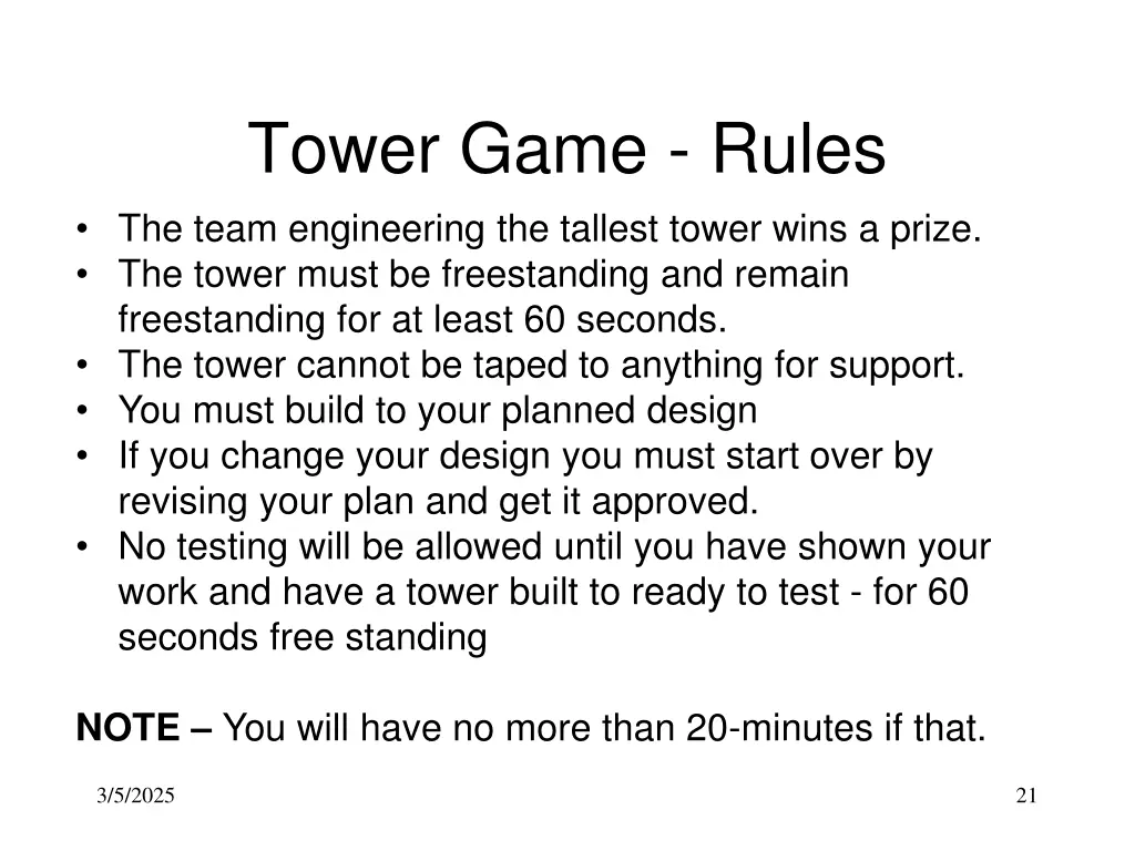 tower game rules the team engineering the tallest