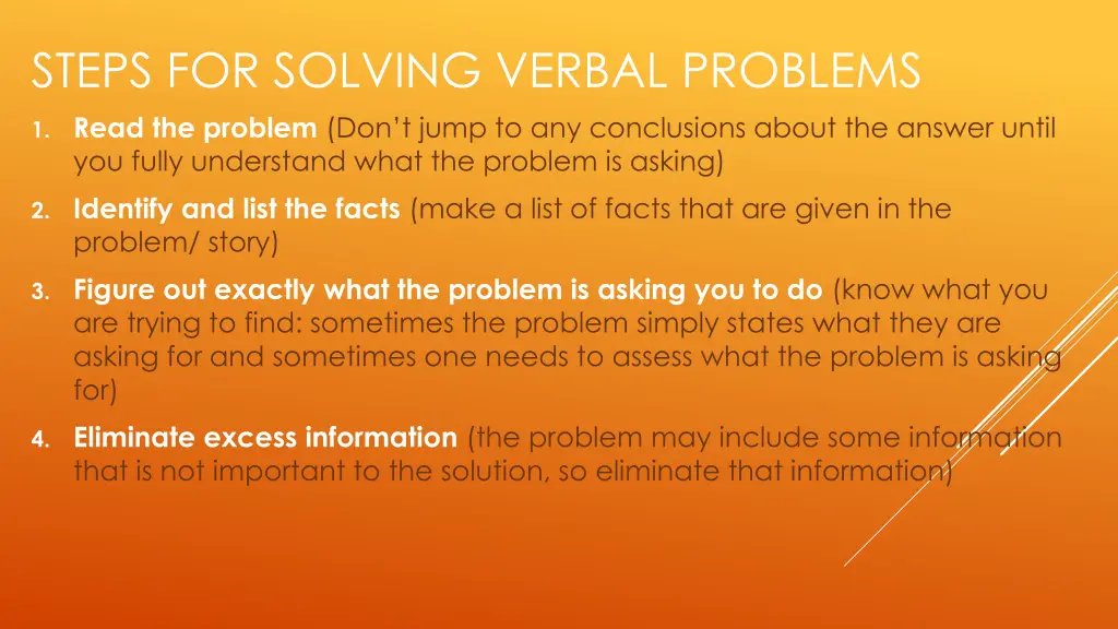 steps for solving verbal problems