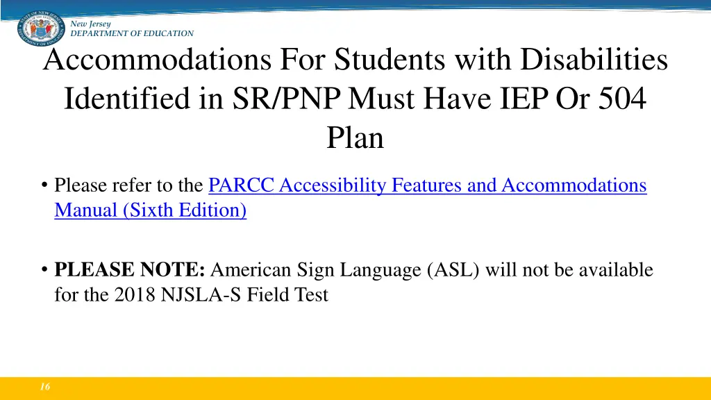 new jersey department of education accommodations
