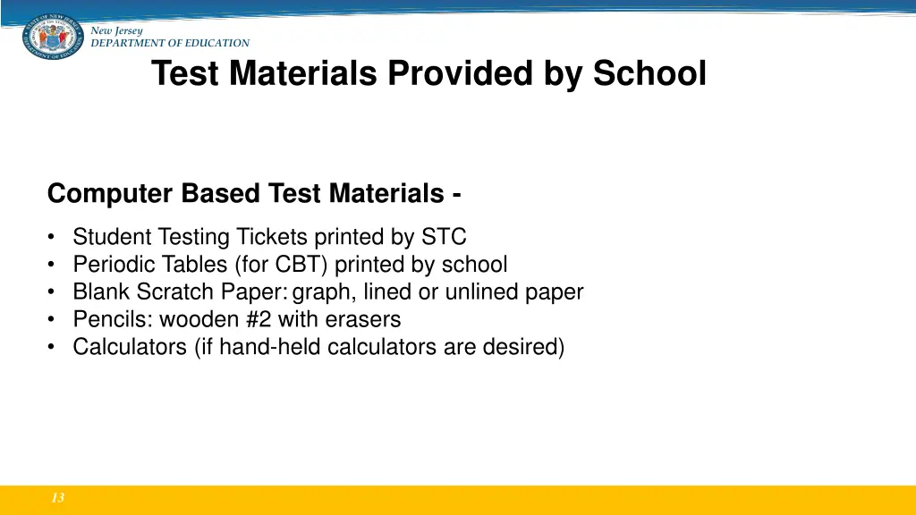 new jersey department of education test materials
