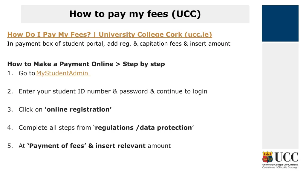 how to pay my fees ucc