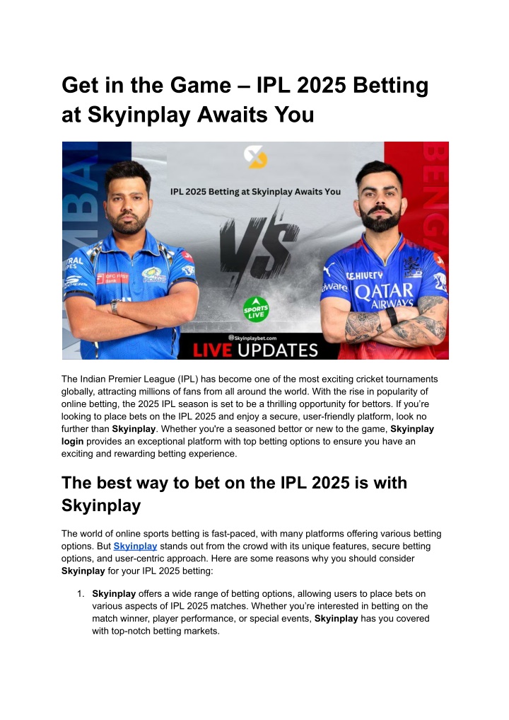 get in the game ipl 2025 betting at skyinplay