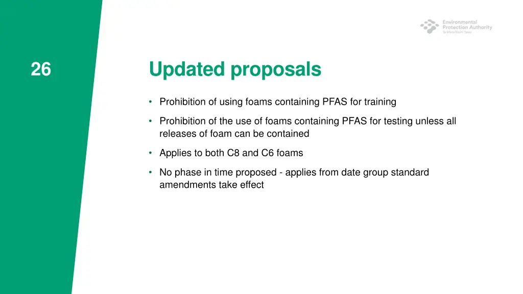 updated proposals prohibition of using foams