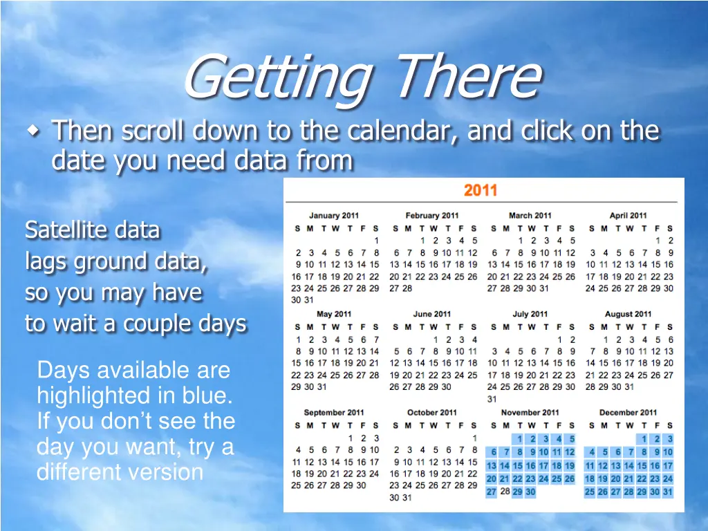 getting there then scroll down to the calendar