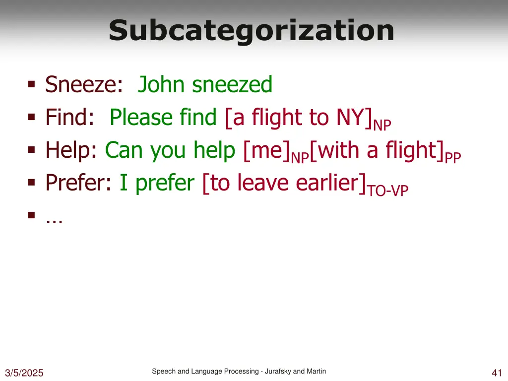 subcategorization 1