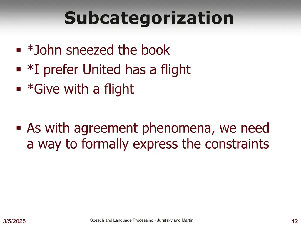 subcategorization 2