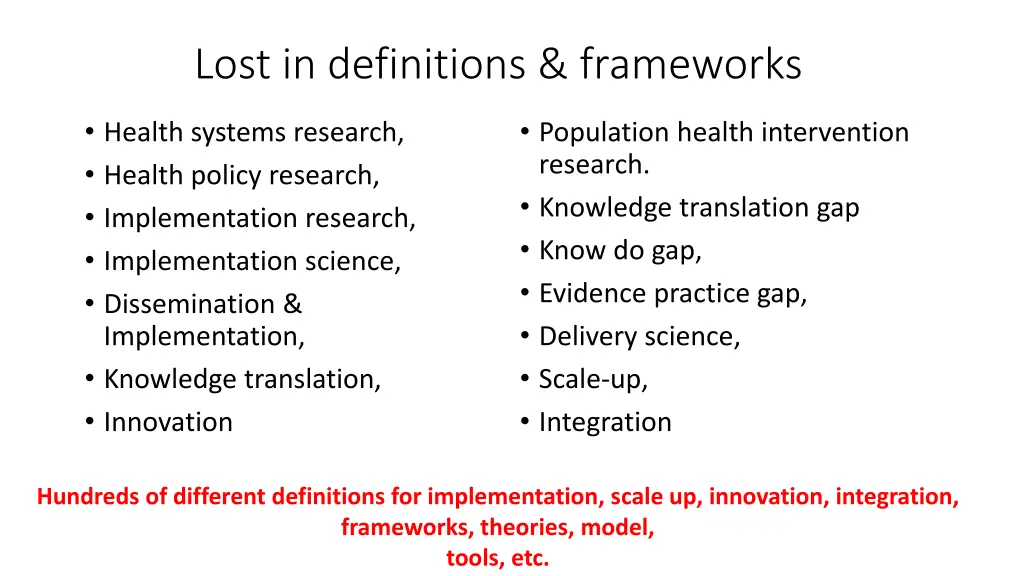 lost in definitions frameworks