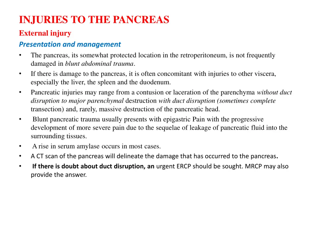 injuries to the pancreas external injury