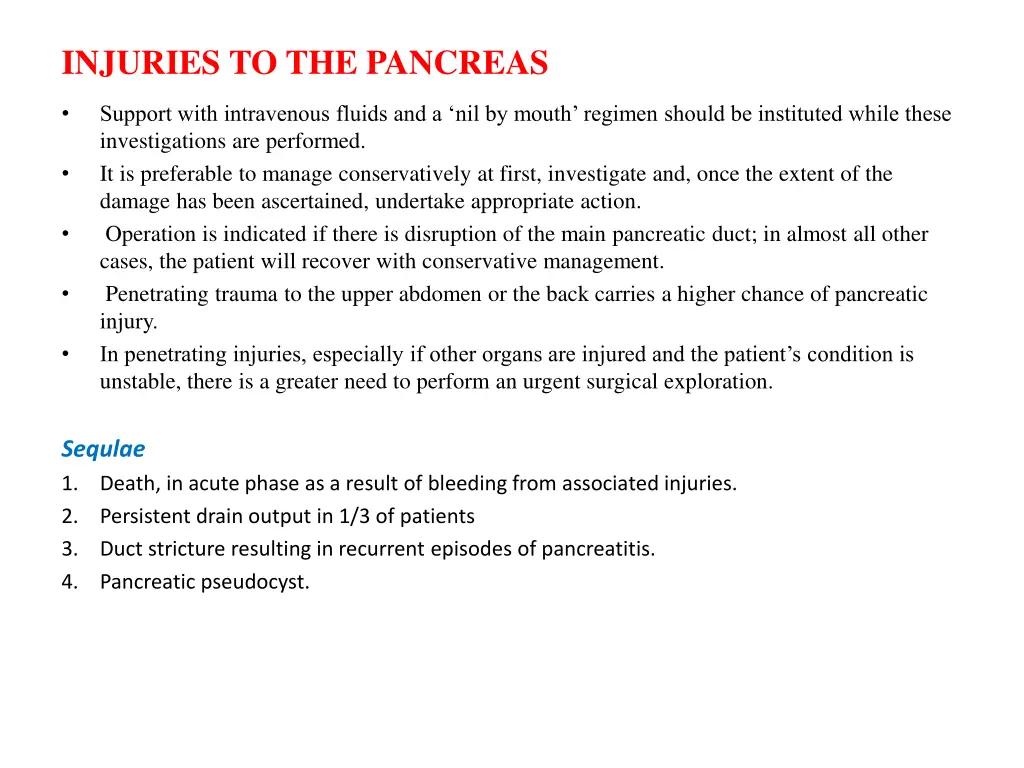 injuries to the pancreas