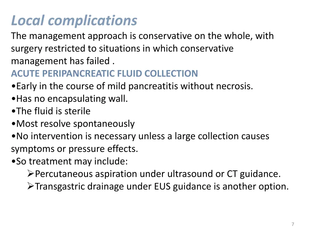 local complications the management approach