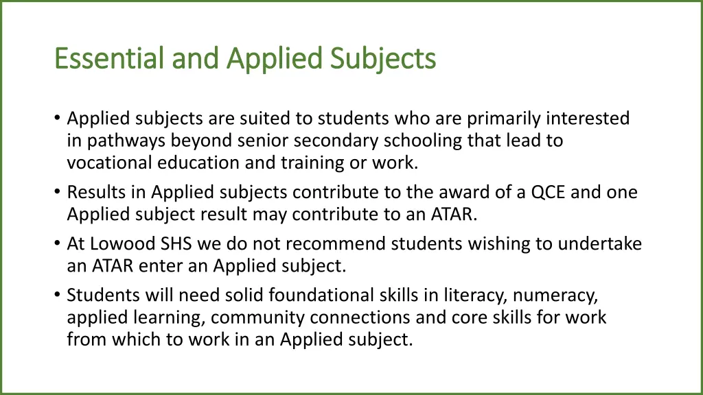 essential and applied subjects essential
