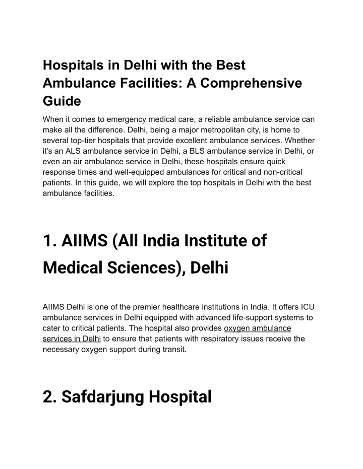 hospitals in delhi with the best ambulance