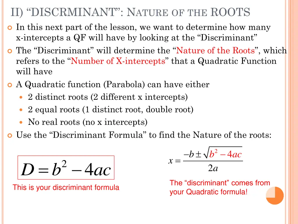ii discrminant n ature of the roots in this next