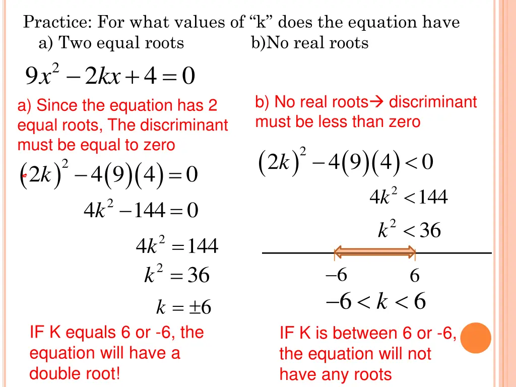 practice for what values of k does the equation