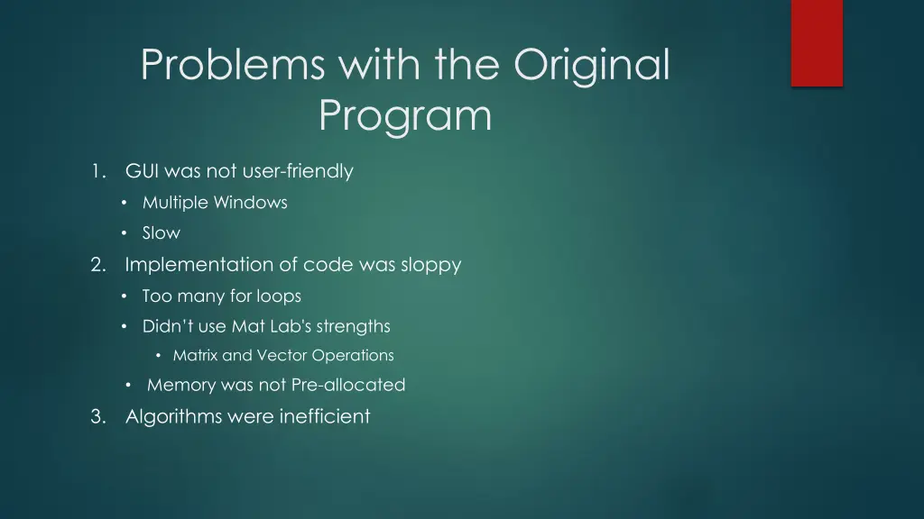 problems with the original program