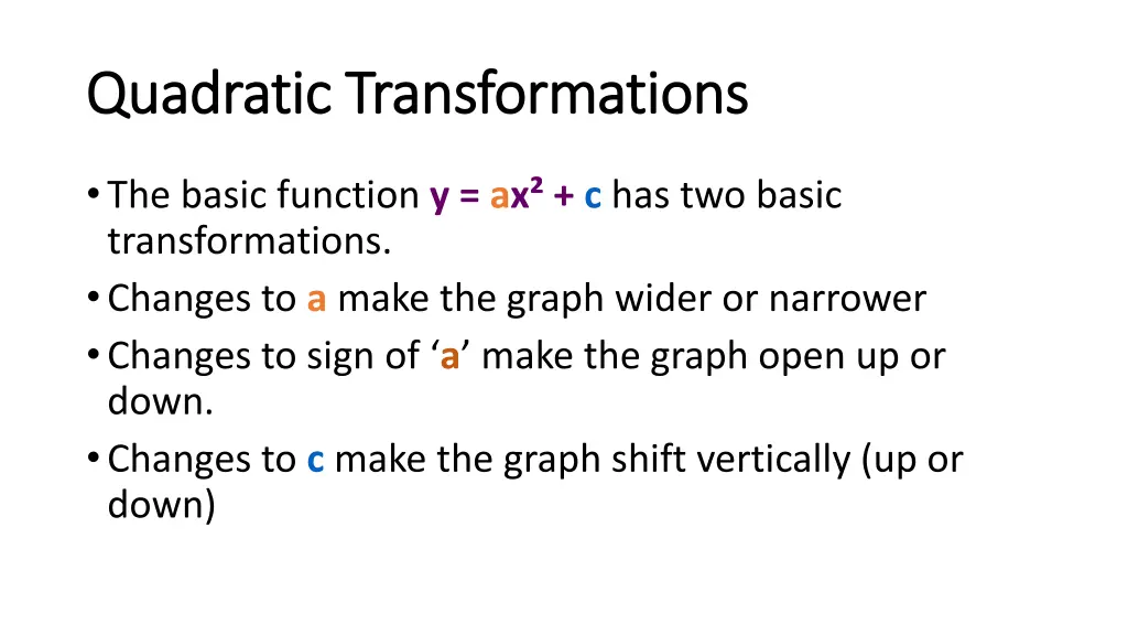 quadratic transformations quadratic