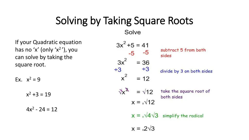 solving by taking square roots solving by taking