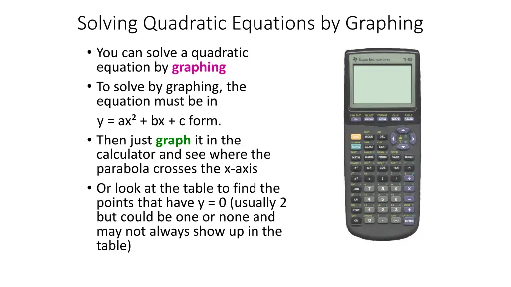 solving quadratic equations by graphing