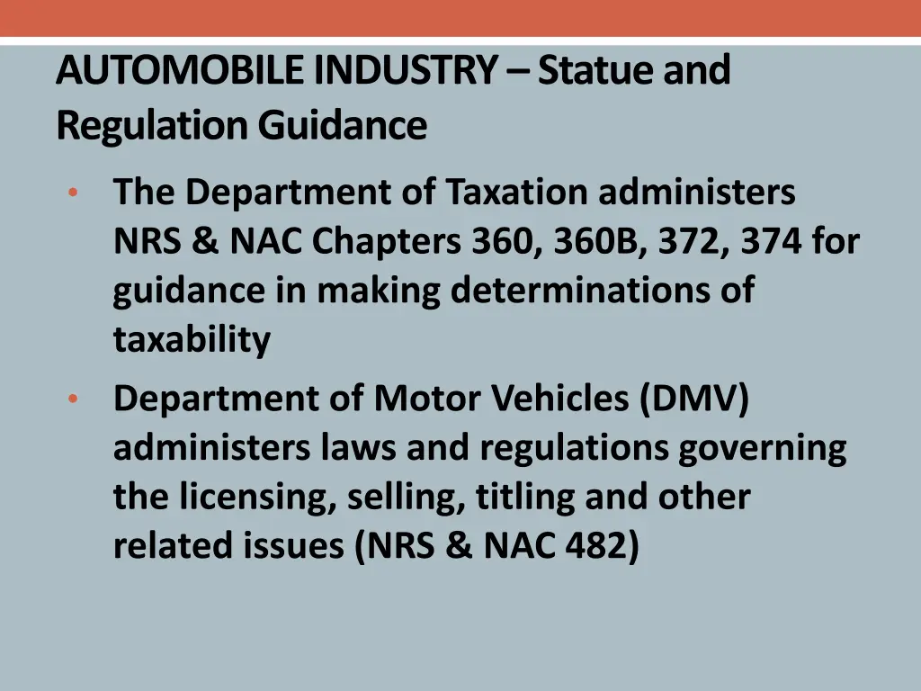 automobile industry statue and regulation guidance