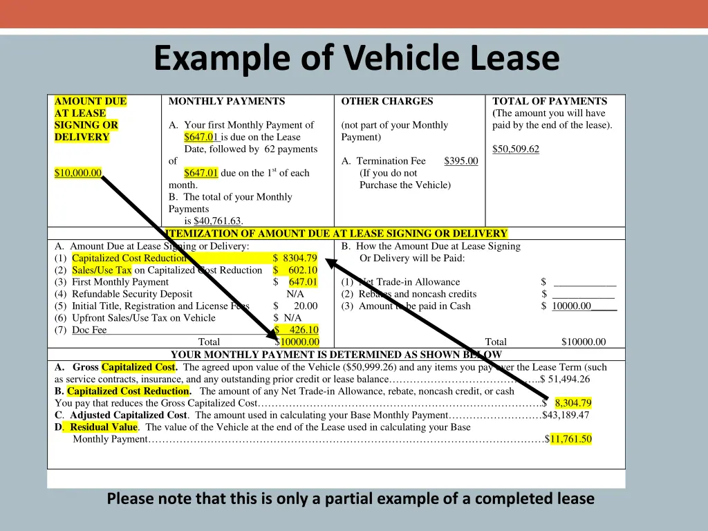 example of vehicle lease