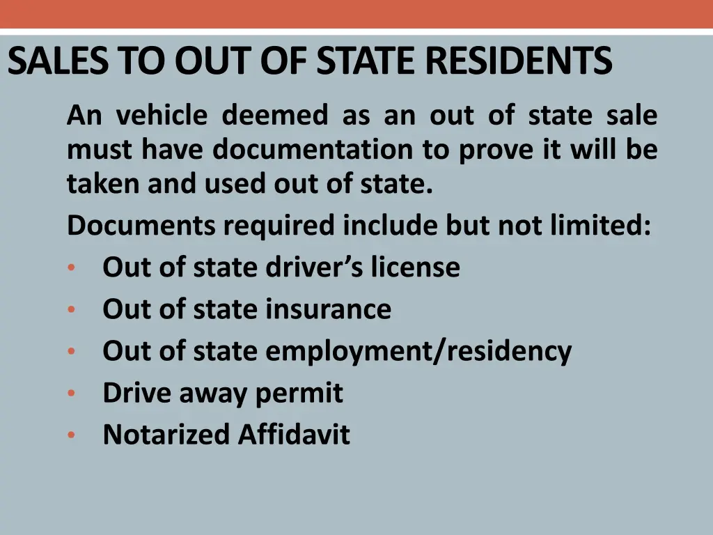 sales to out of state residents an vehicle deemed