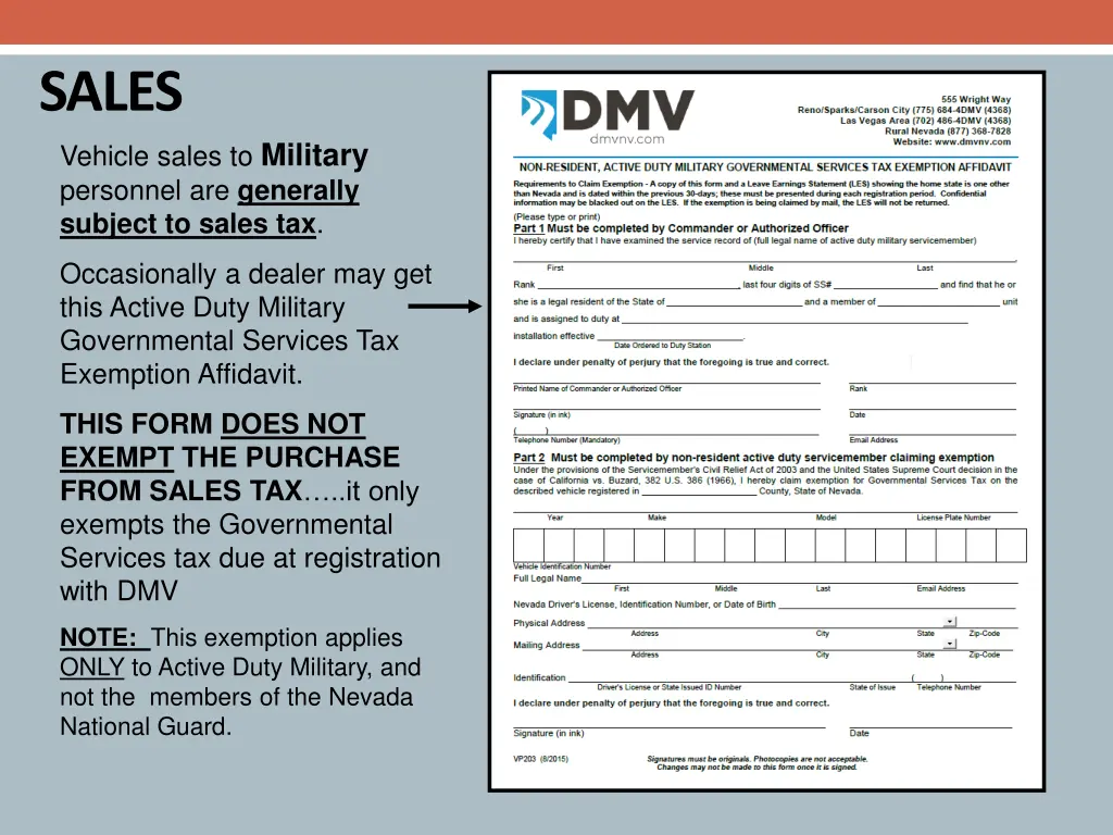 sales vehicle sales to military personnel