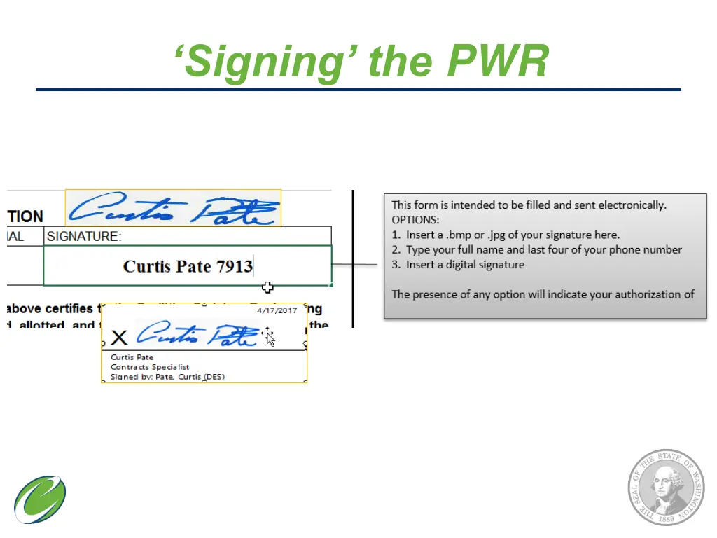 signing the pwr