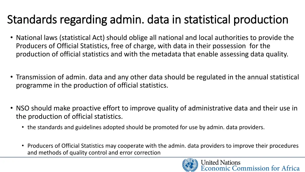 standards regarding admin data in statistical