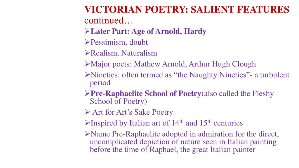 victorian poetry salient features continued later