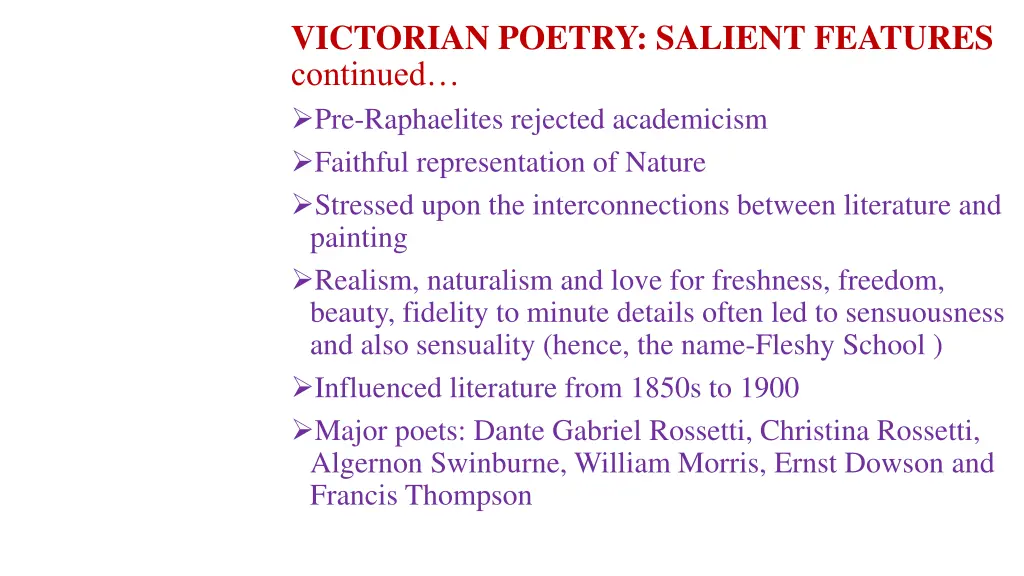 victorian poetry salient features continued