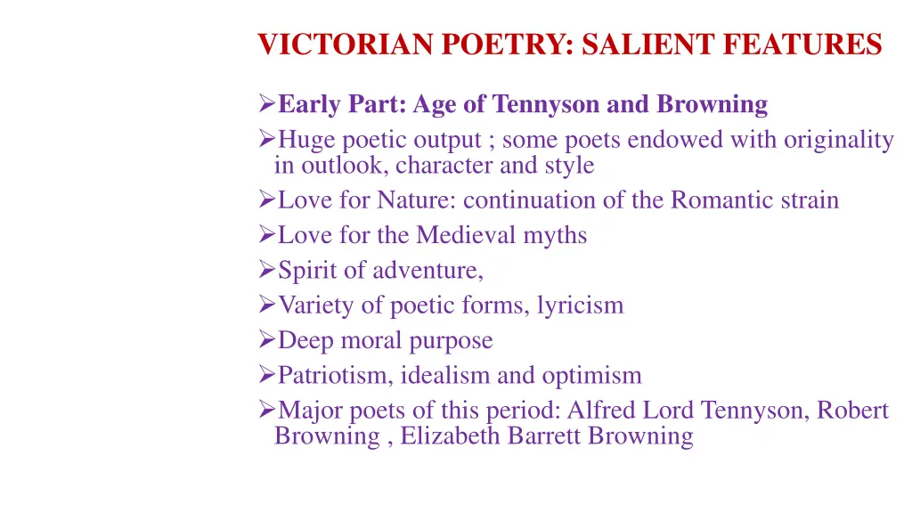 victorian poetry salient features
