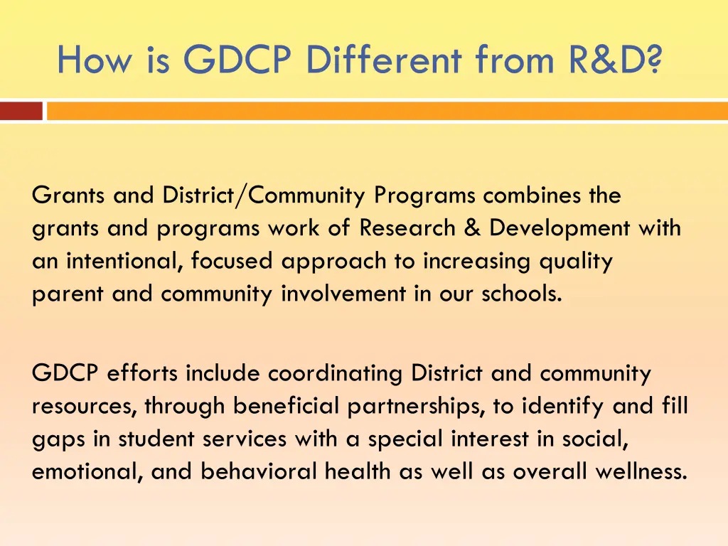 how is gdcp different from r d